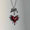 Y2k Subculture Bow Tie Red Purple Heart-shaped Rose Lace Thorns Cross Pendant Necklace for Women Hallowmas Gothic Jewelry Gifts