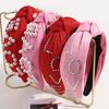 European American New Valentine's Day LOVE Letter Fashion Handmade Cloth Hair Band with Wide Edge Knot Pearl for Women