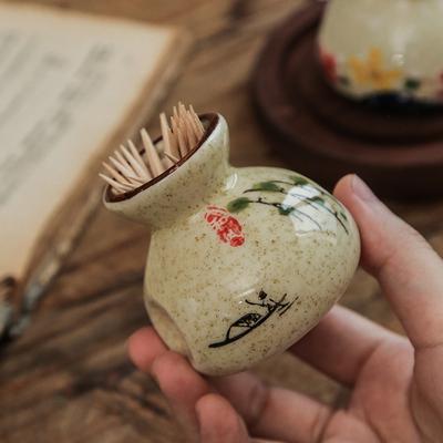 Keramik-Zahnstocherhalter im japanischen Stil Mini Retro Aufbewahrungsglas für Wattestäbchen Einfache Dekorative Kleine Vase Zahnstocherspenderbox