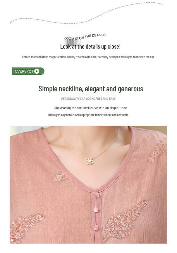 2026 Elegant Summer Chiffon Top - New Chinese Style Short-Sleeve for Stylish Middle-Aged and Elderly Women