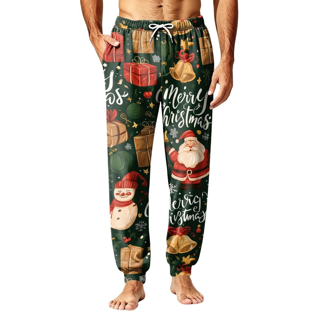 Men's Christmas Printed Pajama Pants Warm Pants for Winter