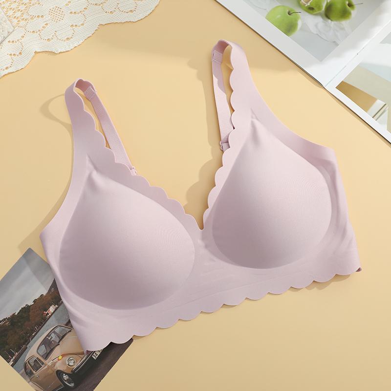 

1Pcs Women s Seamless Wave Edge Brassiere Spring Breathable Deep V Neck Underwear Female Soft Cozy Sexy Bra S-XXL Plus Size 2XL рожевий