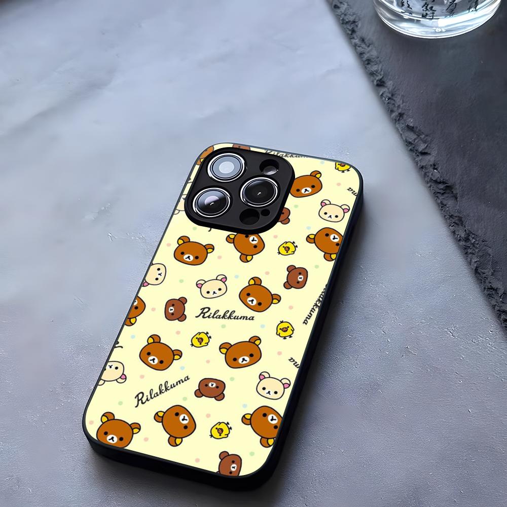 Cute R-RilakkumaS Bear Phone Case Tempered Glass For IPhone 17 13 14 16 12 15 11 Pro Max Plus Mini X XR SE2020 Coque