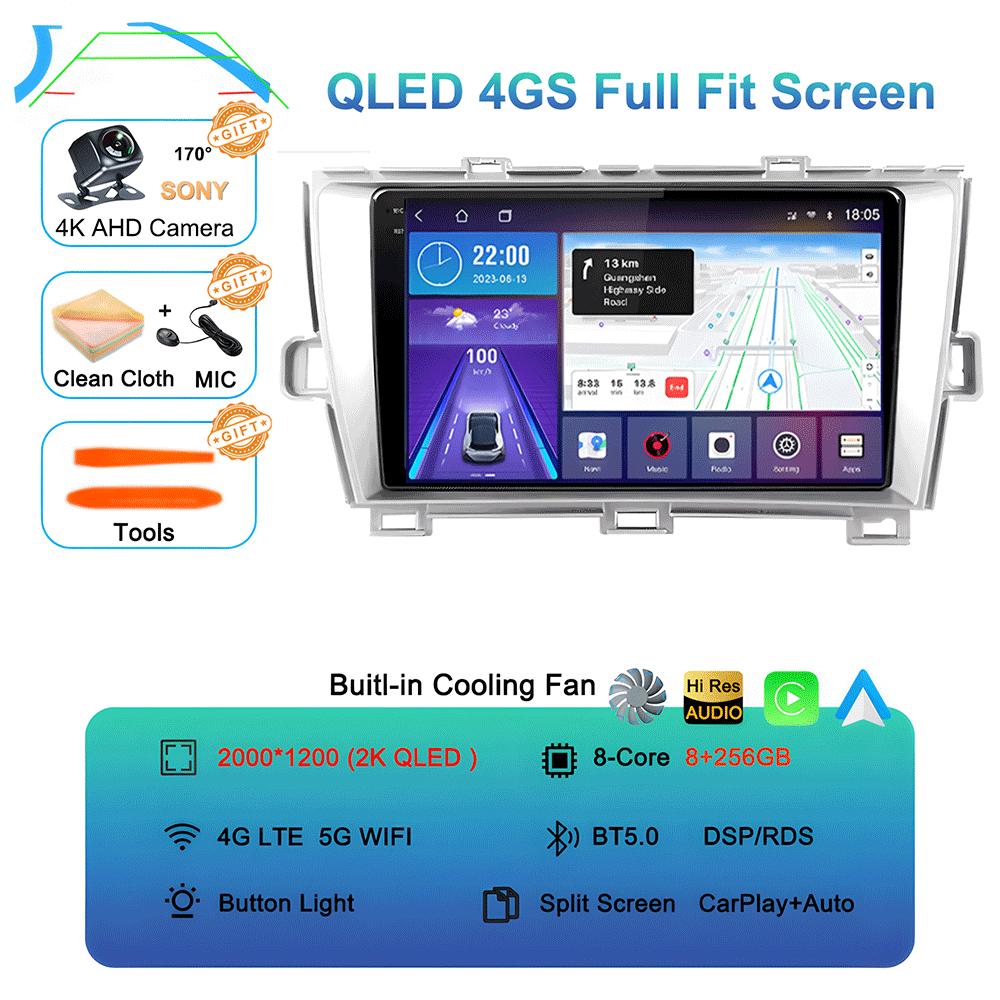 Android 14 For Toyota Prius XW30 30 2009-2015 GPS Stereo Auto Head Unit QLED Navigation NO 2DIN Car Radio Multimedia Player DVD