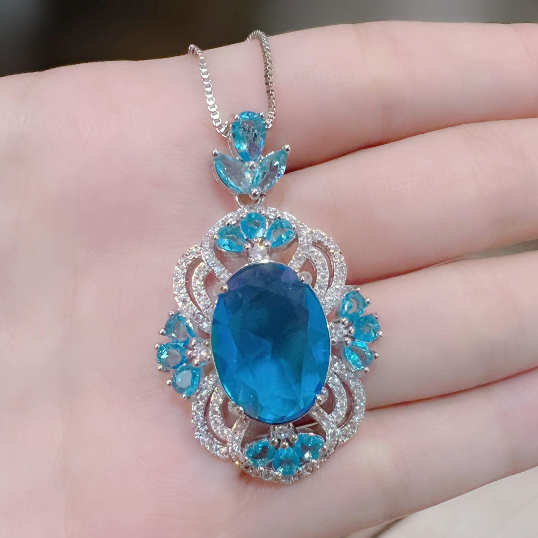 

Trendy Blue Topaz Gemstone Set Earrings Necklace Bracelet StyleC