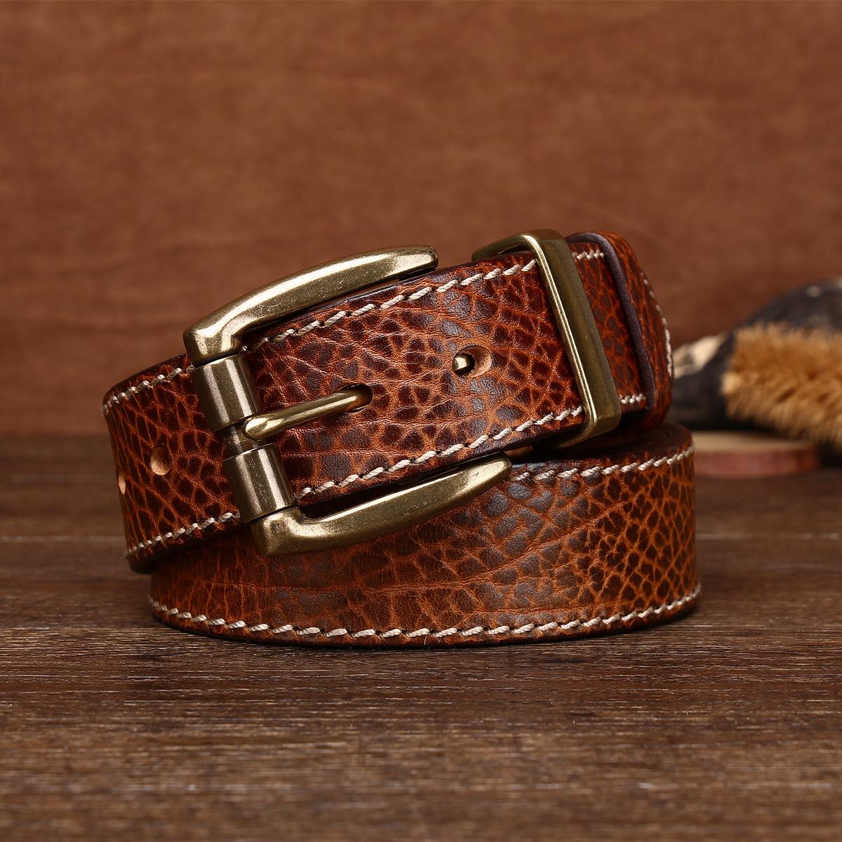 

Новый ретро персонализированный кожаный ремень мужской медная пряжка локомотив джинсовый ремень модный 125cm хаки