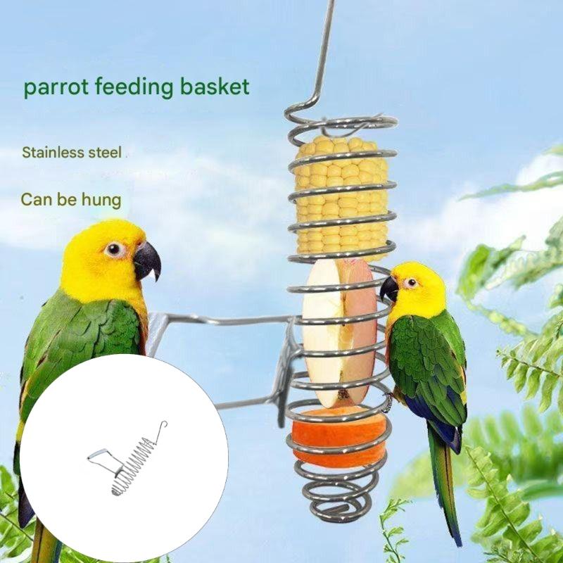 Stainless Steel Hanging Bird Feeder With Perch Stand For Parrots Cockatiels And Pet Bird Fruit Vegetable Treats Feeding