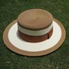 French Retro White Khaki Flat Top Top Hat Women'S Summer Sunshade Vacation Beach Outing Straw Hat Wide Brim Contrasting Colors