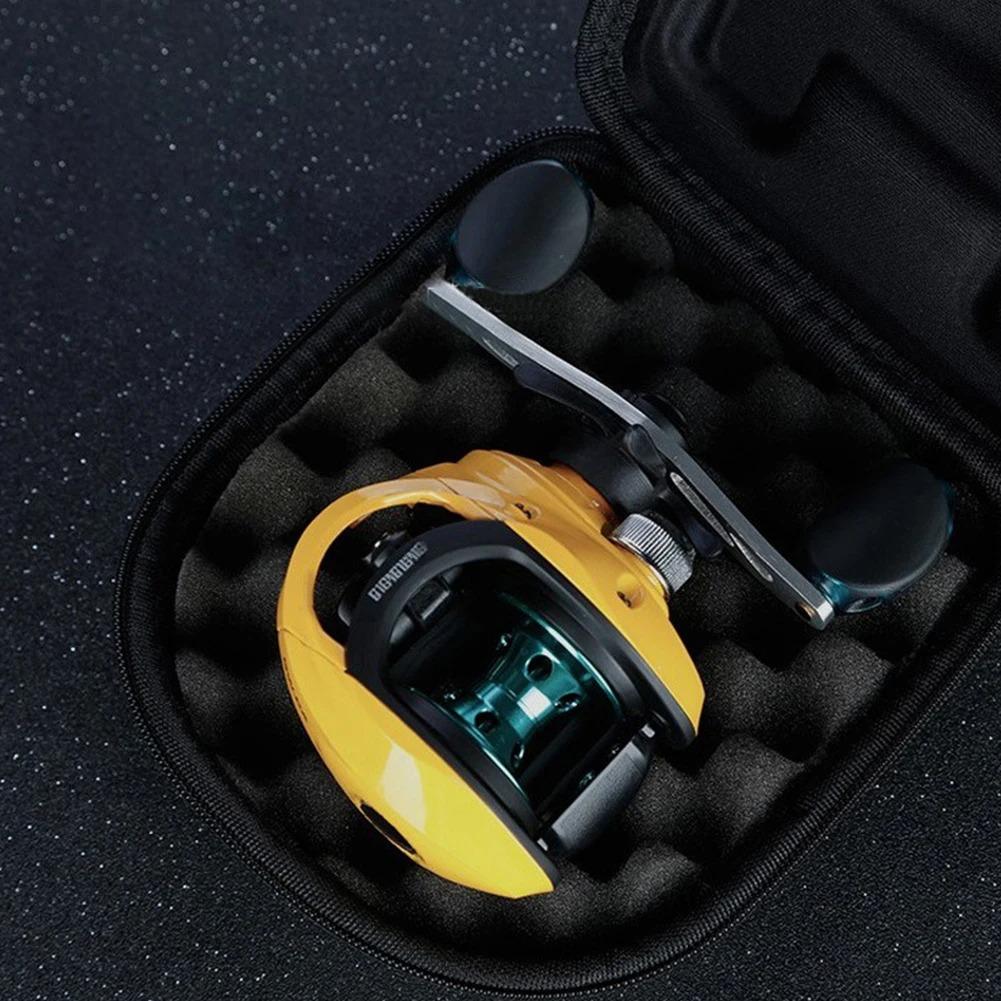 Schutzhülle für Angelrolle Schwamm Baitcasting-Rolle Aufbewahrungstasche Wasserabweisende Hartbox Tasche für Reiseangelzubehör