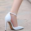 Women OL Sexy 12cm Point Toe Heels Ladies Stiletto Shoes Pointed Toe Shimmer Sexy Buckle 12cm Heel WZ