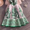 Summer Vintage Designer Print Blue White Porcelain Runway Dress Women Fashion Sleeveless Tank Midi Party Dresses