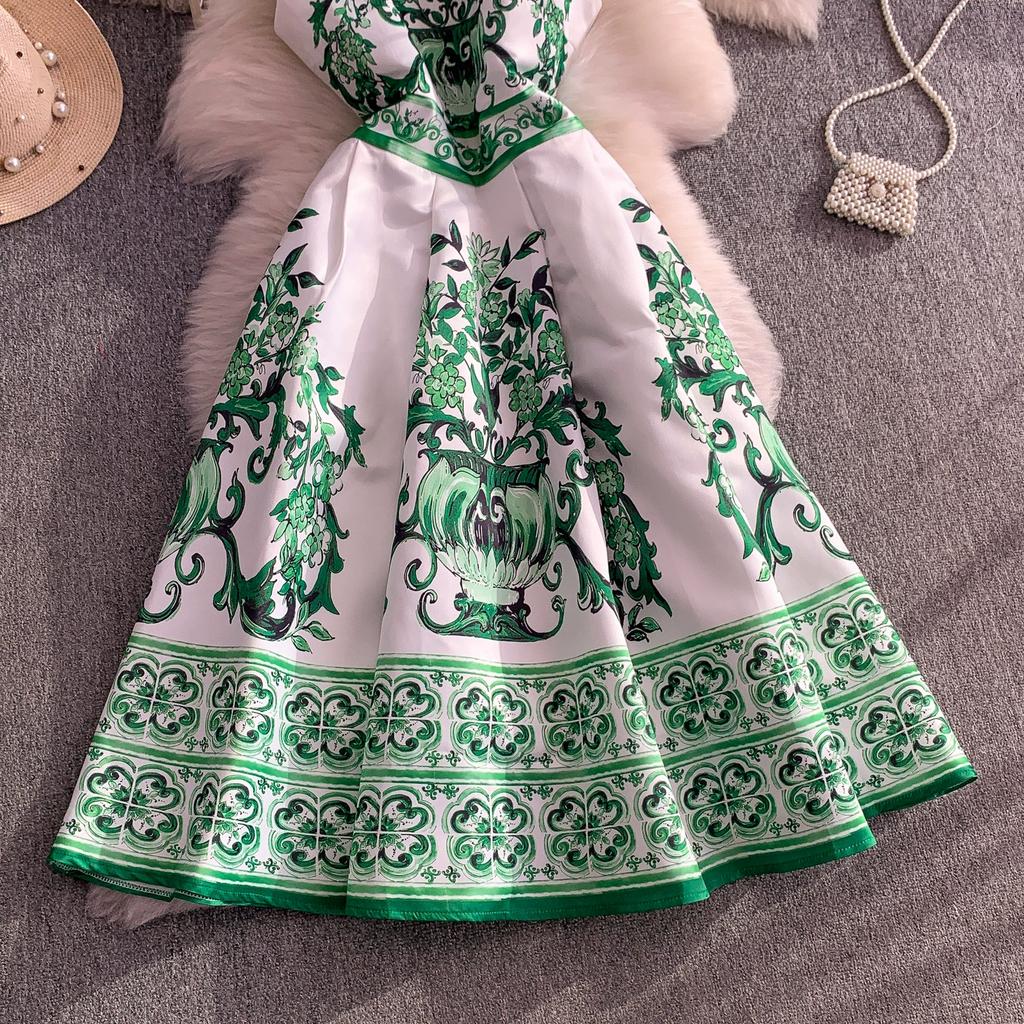 Summer Vintage Designer Print Blue White Porcelain Runway Dress Women Fashion Sleeveless Tank Midi Party Dresses