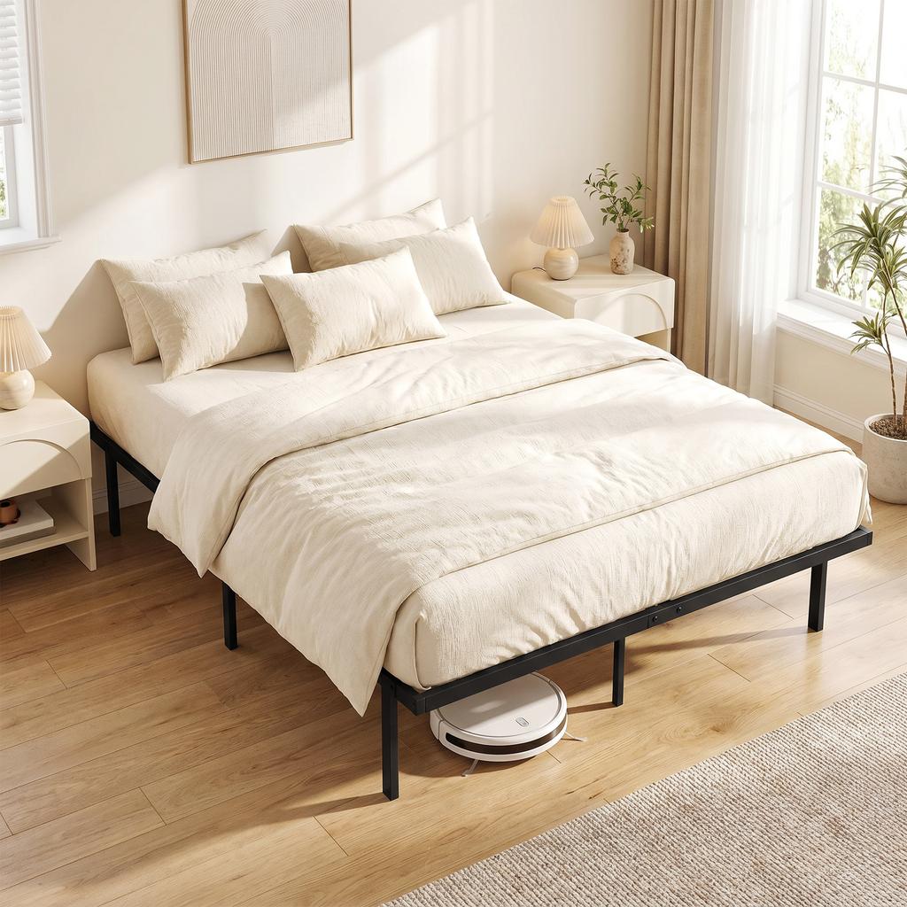 Struttura Letto, 140 x 200 cm Letto in Metallo con Spazio Sotto il Letto, Struttura in Metallo con Base a Doghe, Non Richiede Rete a Molle