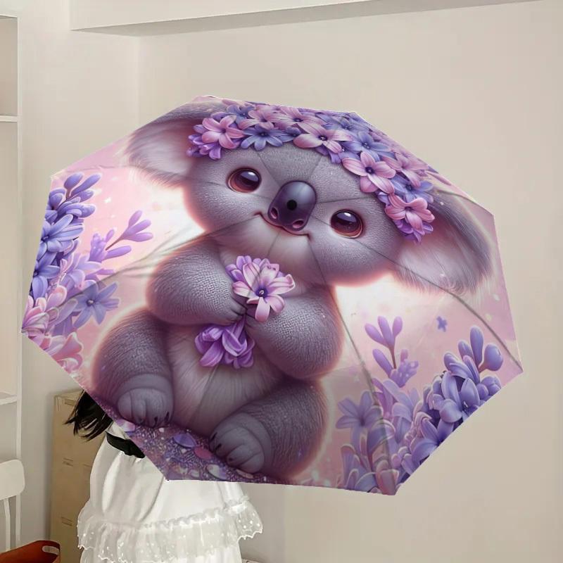 1pc Koala with Lavender Flowers Umbrella with Plastic Handle,Suitable for All Seasons Home Travel Outdoor UmbrellaDD427