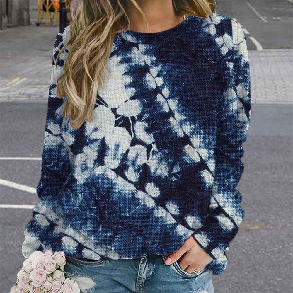 

Европейская американская женская классическая синяя печатная толстовка с круглым вырезом, повседневная и модная футболка с реглановым верхом XXL