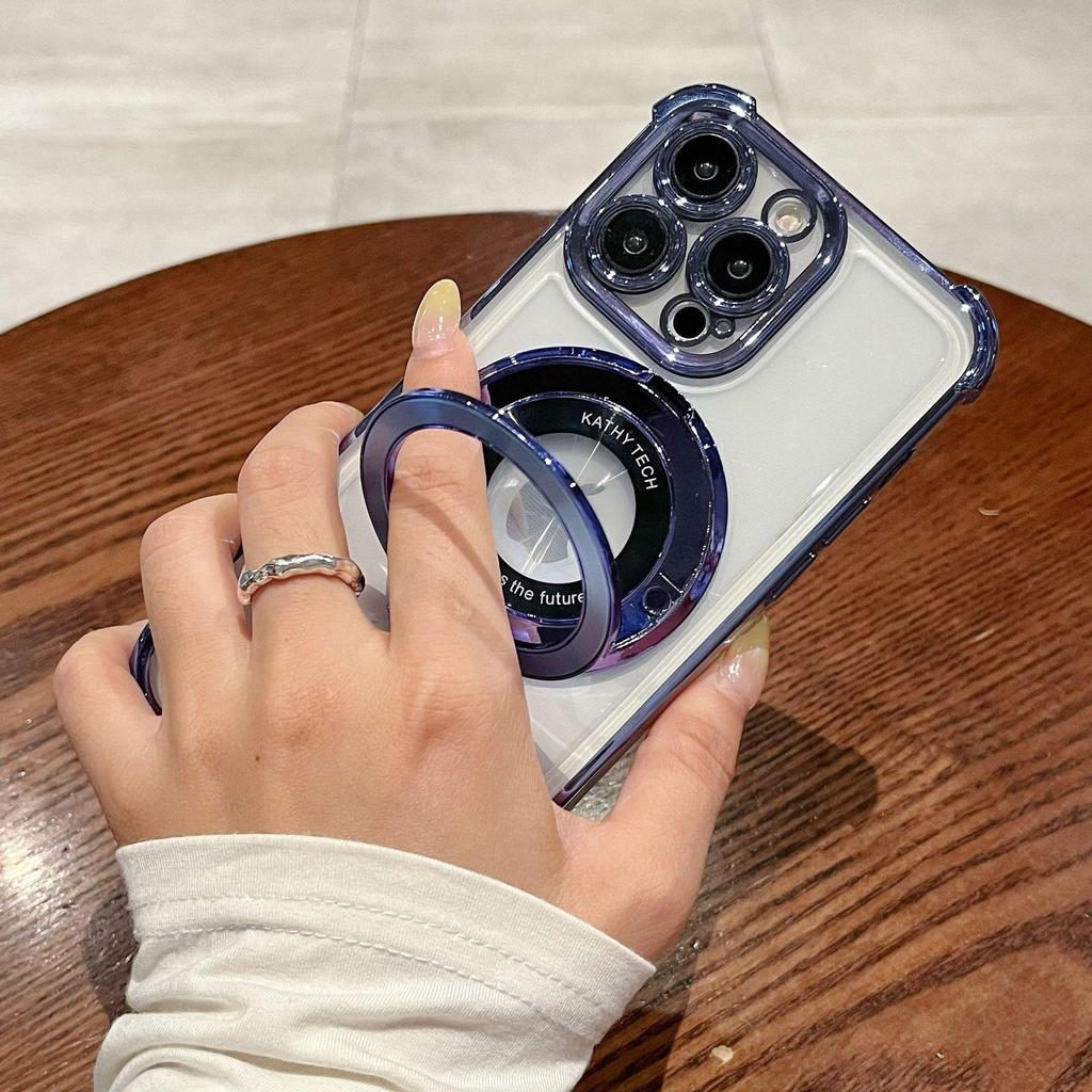 Electroplated Magnetic Stand for iPhone 13/15/16PRO Drop-Proof Soft Case