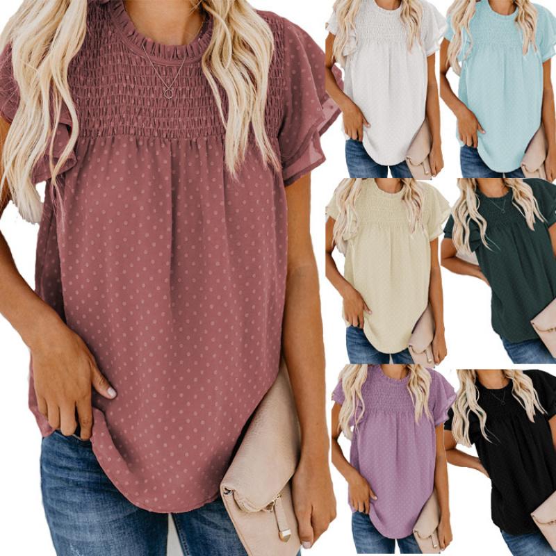 Summer new jacquard chiffon shirt for women, loose fit, round neck, pullover, short sleeve T-shirt