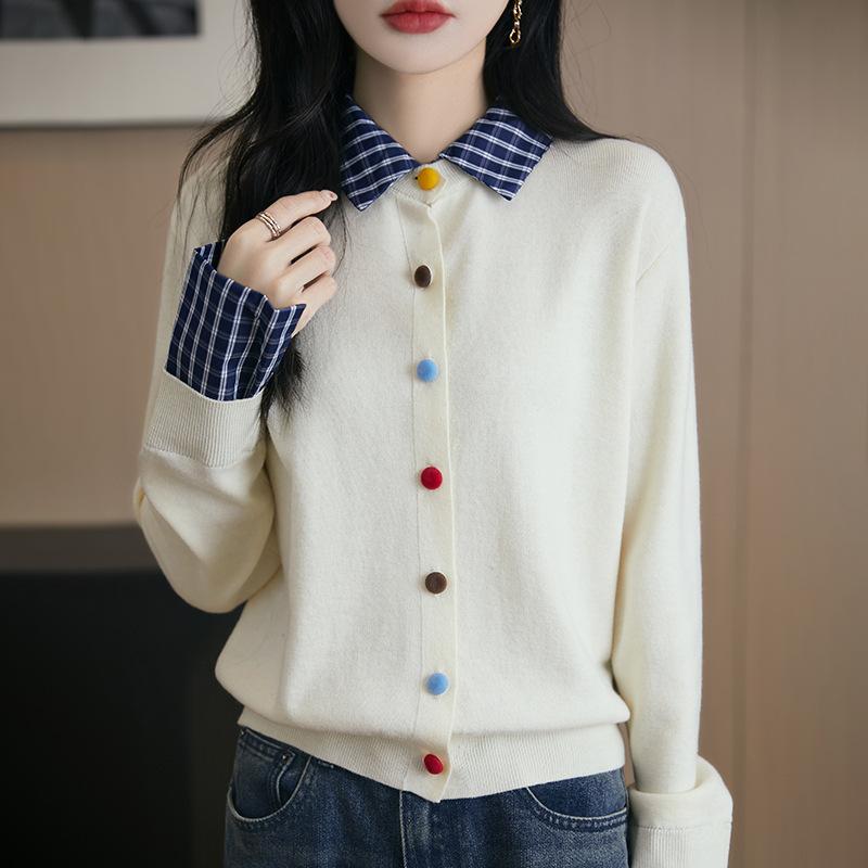 

Spring New Checkered Lapel Knitted Cardigan with Colorful Buttons, Loose and Versatile Top Coat XXL червоний