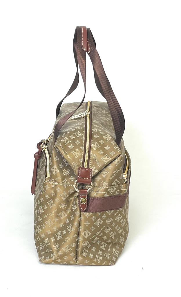 Christian Olivier 7712 Boston Monogram Jacquard Bag, 2-way, Water-repellent, Lightweight, Pattern, Weave, Piece-dyed (MOCHA)