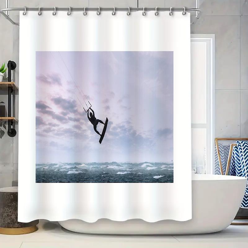 

Ocean Wave Surfing Shower Curtain Beach Tropical Seascapes Home Decor Bathroom Art Coastal Vibes Modern Style Waterproof Fabric W60H190(CM)-1 Pcs