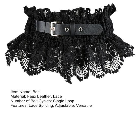 Women Belt Embroidery Lace Splicing Adjustable Fit Wide Elastic Belt Breathable Lace Imitation Leather Waistband Versatile Accessory