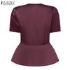 ZANZEA Women Casual V-Neck Summer Short Sleeve Blouse