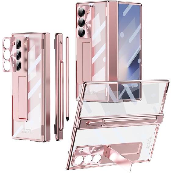 

Популярный чехол для Samsung Galaxy Z Fold 6 с держателем для S Pen и S Pen, подставкой, прозрачный черный прозрачный чехол fold 6 роза розовый