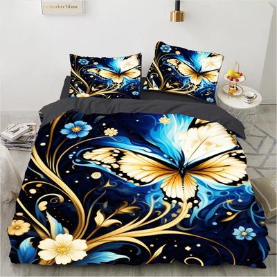 3D Bedding Set Luxury Duvet Cover Set Bed Set Duvet Cover 220x240 with Pillowcase Comforter Cover Bedding Sets Blue Butterfly
