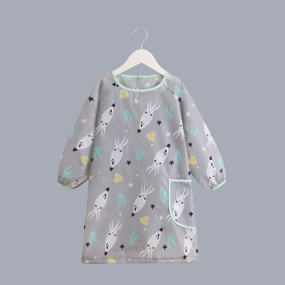 Kids Waterproof Apron Rabbit Print Long-Sleeve Stain-Resistant Art Smock for Boys Girls Bibs Easy Clean Children Painting Aprons