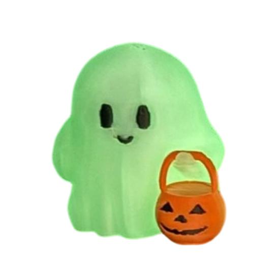 Halloween Ghost Pumpkin Statue, 3D Printed Glow In the Dark Figurine, Cute Mini Trick or Treat Candy Bucket Ornament for Desktop