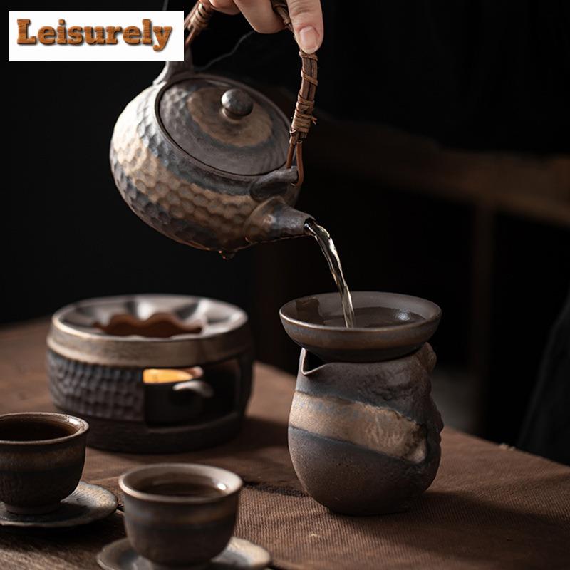 Japanese Rough Pottery Tea Warmer Holder Candle Heater Trivet Tea Stove Kettle Stand Boiling Water Carbon Furnace Tea Ceremony