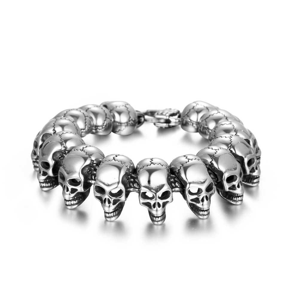 Skull Link Bracelet Necklace Mens Stainless Steel Large Biker Gothic Style High Polished