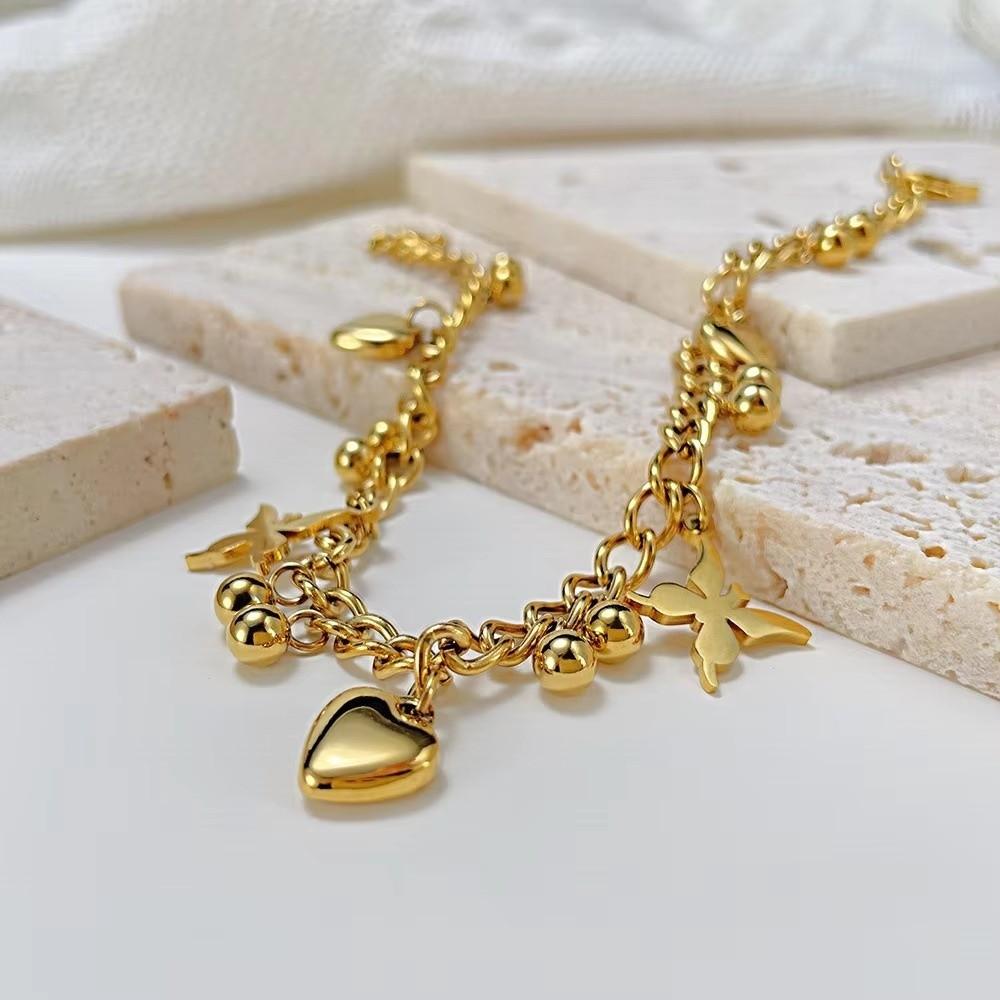 Non Tarnish Heart Love Anklet Waterproof Heart Beads Charm Bracelet Valentine's Day Gift