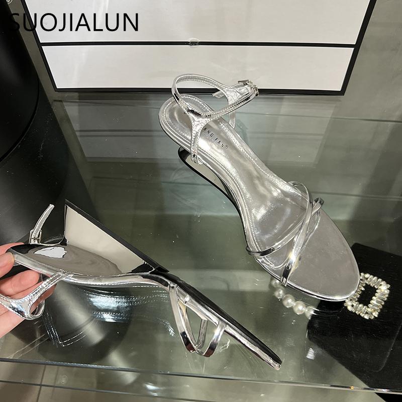 Fashion SUOJIALUN 2025 Summer New Brand Women Sandal Fashion Narrow Band Ladies Elegant Gladiator Shoes High Wedges Heel Pumps Shoes
