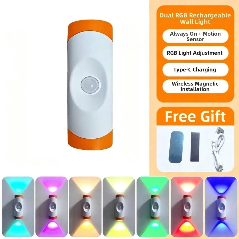 Rechargeable Human Body Sensor Wall Lamp Tri color/RGB Intelligent Motion Sensor Night Light Magnetic Dual Head
