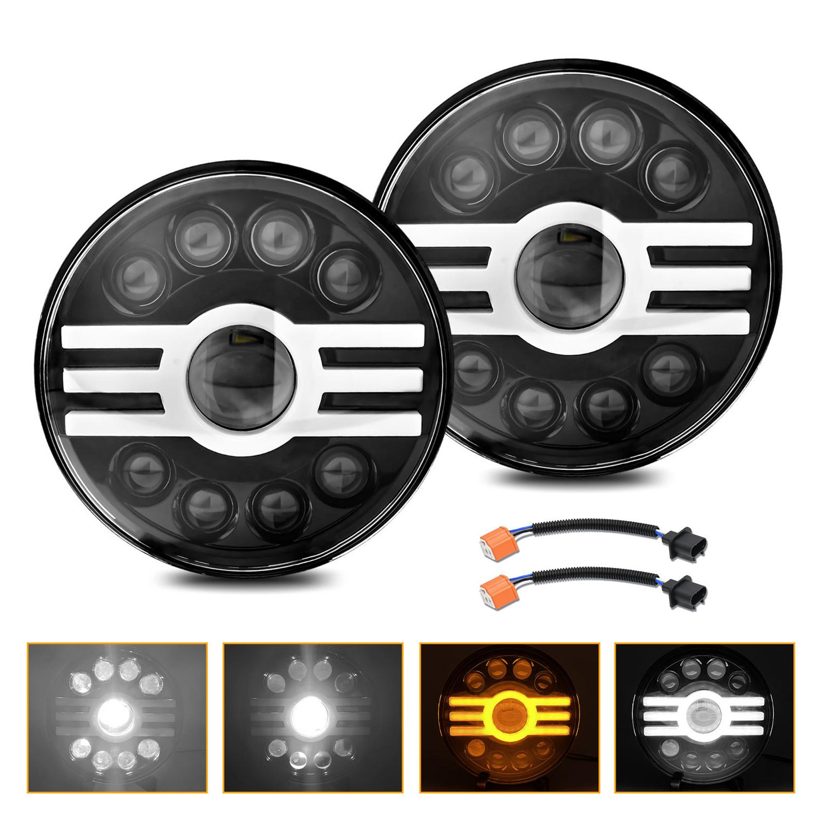 

2 Pack Round LED Headlights, 7 Inch Car Headlamps With White High Low Beam, Amber Turn Signal, DRL, for Trucks,