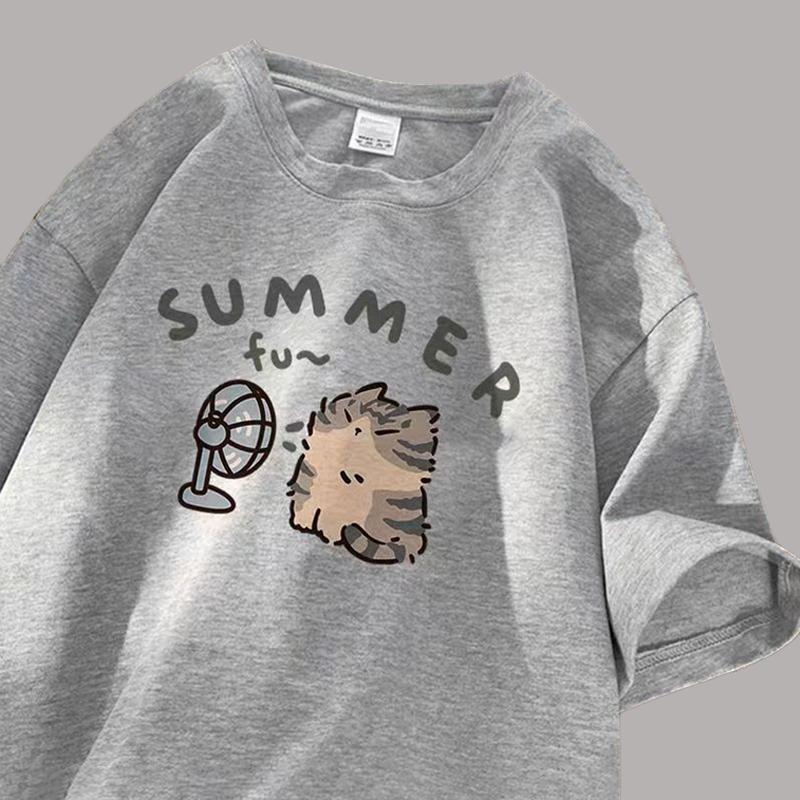 

Хлопчатобумажная женская футболка, свободные летние топы с короткими рукавами и половиной рукавов Design Sense M серый