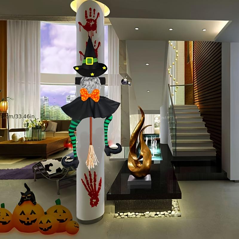 Halloween Witch Hanging Decor Outdoor Tree Climbing Witch with Red Bow Black Hat,Halloween Decorations for Porch Yard Display
