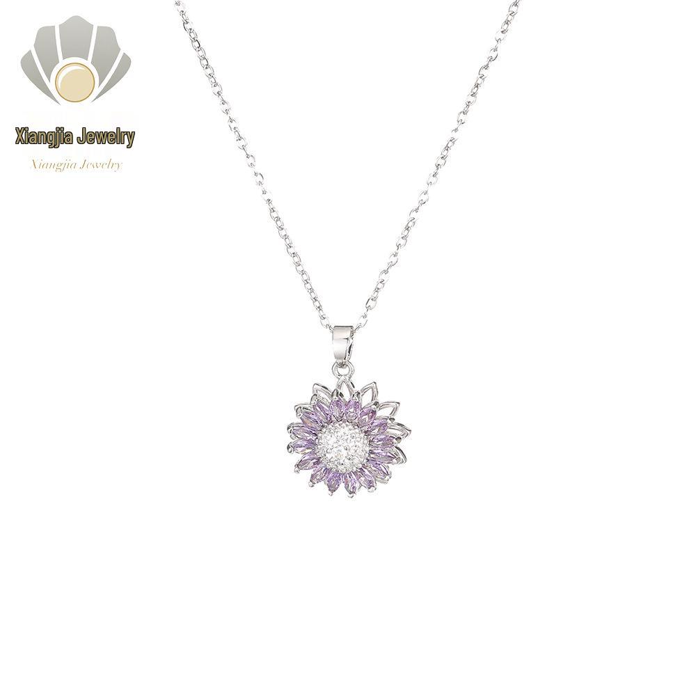 Sunflower Zircon Rotating Necklace, Japanese-Korean Style Bracelet, Versatile Earrings, Light Luxury Ring