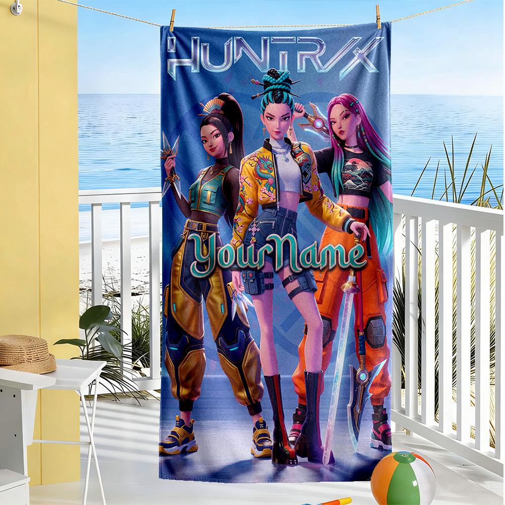 Demon Hunter Girls Customize Your Name Beach Towel Super Soft Microfiber Quickdry Fabric