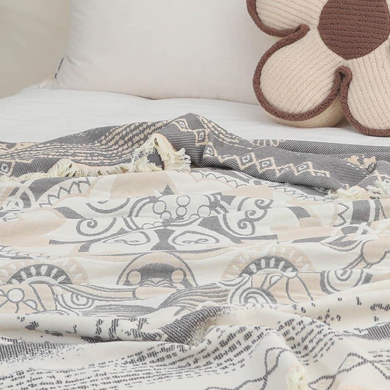 Pătură de prosop pentru adulți, de dimensiuni mari, din bumbac nisipos, cu patru straturi, din tifon, stil etnic, în stil european, pătură pentru canapea dublă, de dimensiuni mari, husă pentru pui de somn