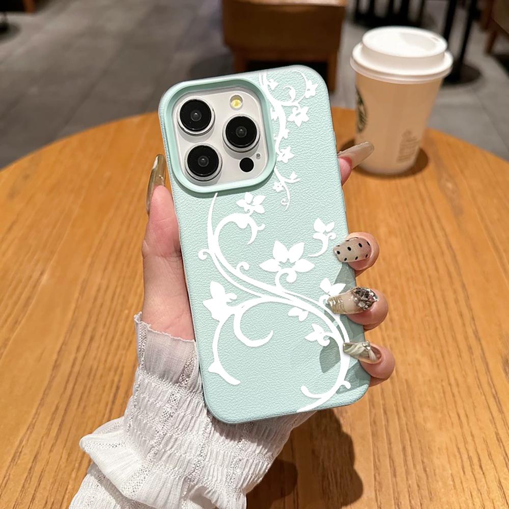 Minimalist Vine Patterns Phone Case For IPhone 17 Air 16 15 14 Plus 11 13 12 Pro Max Shockproof Leather Fresh And Niche Cover