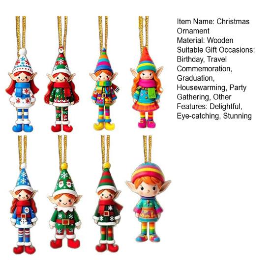 Christmas Elf Ornaments Wooden Elf Boys Girls Christmas Tree Hanging Ornaments for Home Tree Indoor Outdoor Holiday Decor