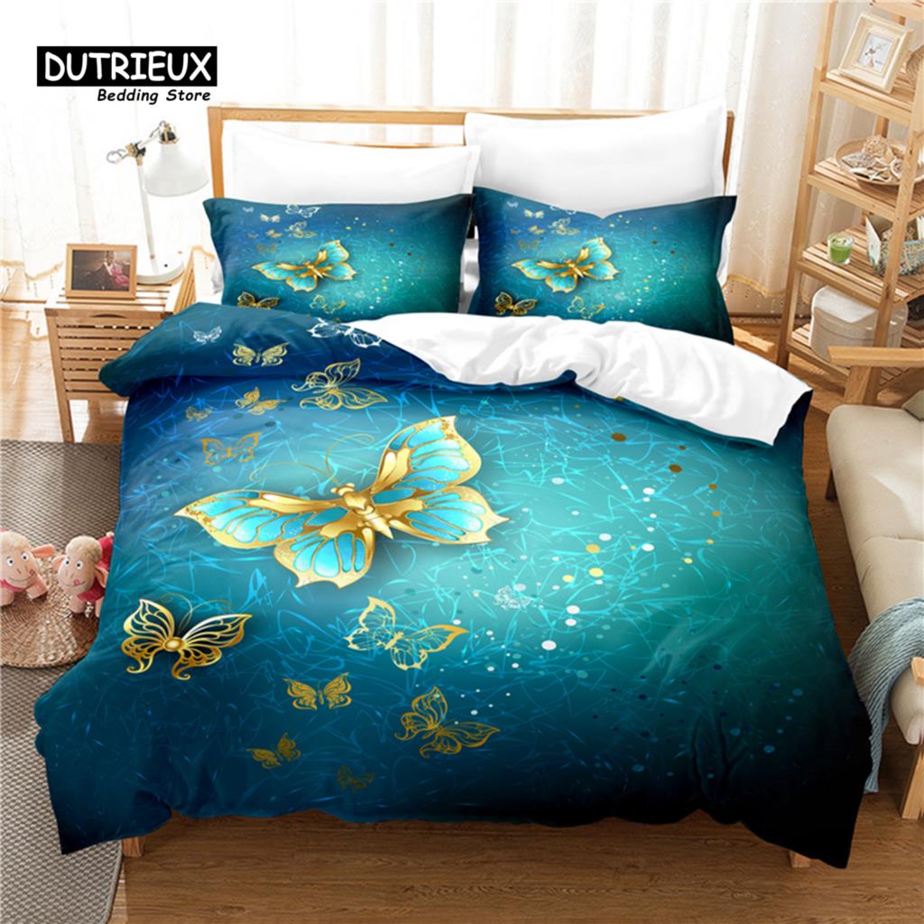 Digital Printing Bedding Set, 3D Butterfly Duvet Cover, Linen, Queen Size, Fashion Design