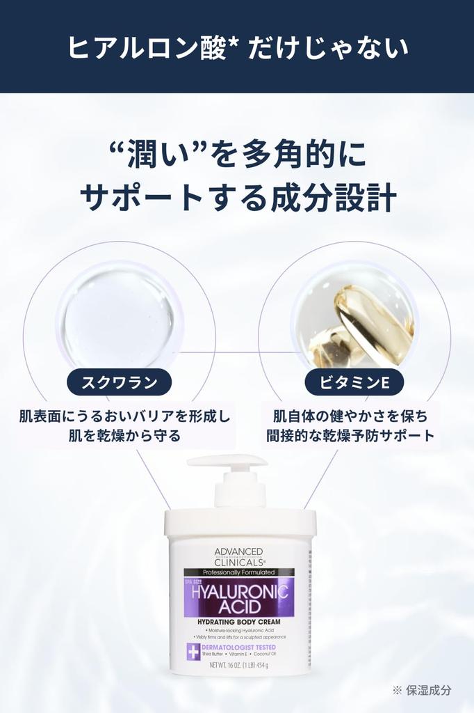 Advanced Clinicals Hyaluronic Acid Cream Body Cream Advanced Clinicals Large Capacity Moisturizing 454g [Official Japanese]