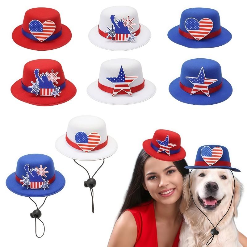 Carnivals Hat with Hair Clip for Independence Day Festival Small Top Hat Patriotic Holiday Party Hat for All Age and Pet