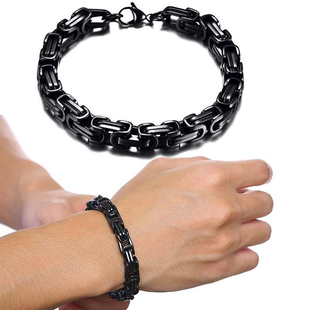 Vnox 8mm Punk Bysantine Link Chain Armbånd For Menn Rustfritt stål Heavy Male Pulseira