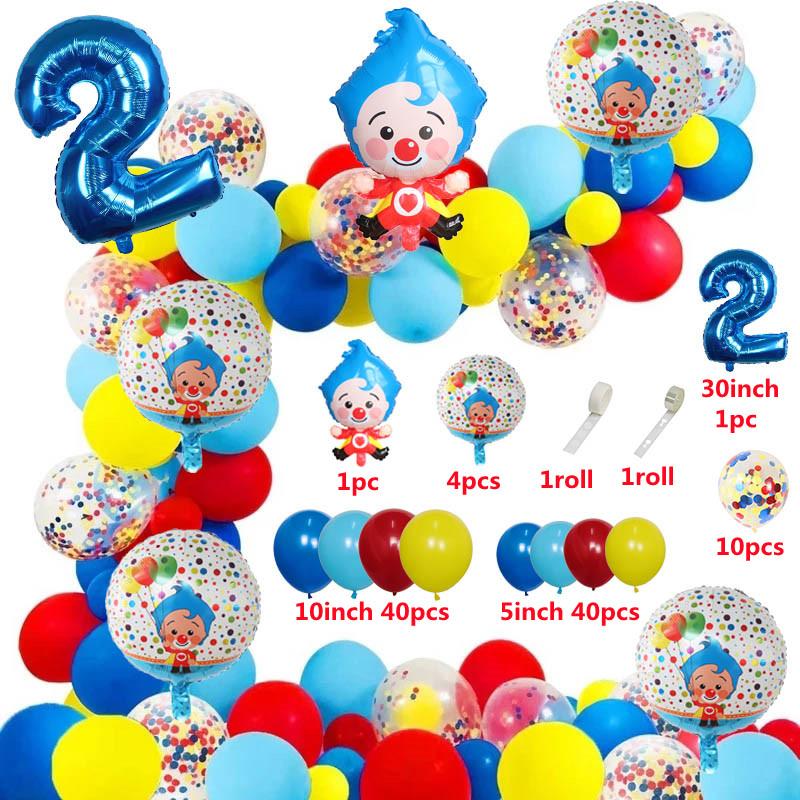 98 Stück/Set Cartoon Clown Bogen Girlande Set Folien Zahlenballons Latex Luft Ballons Babyparty Geburtstagsparty Dekorationen Zubehör