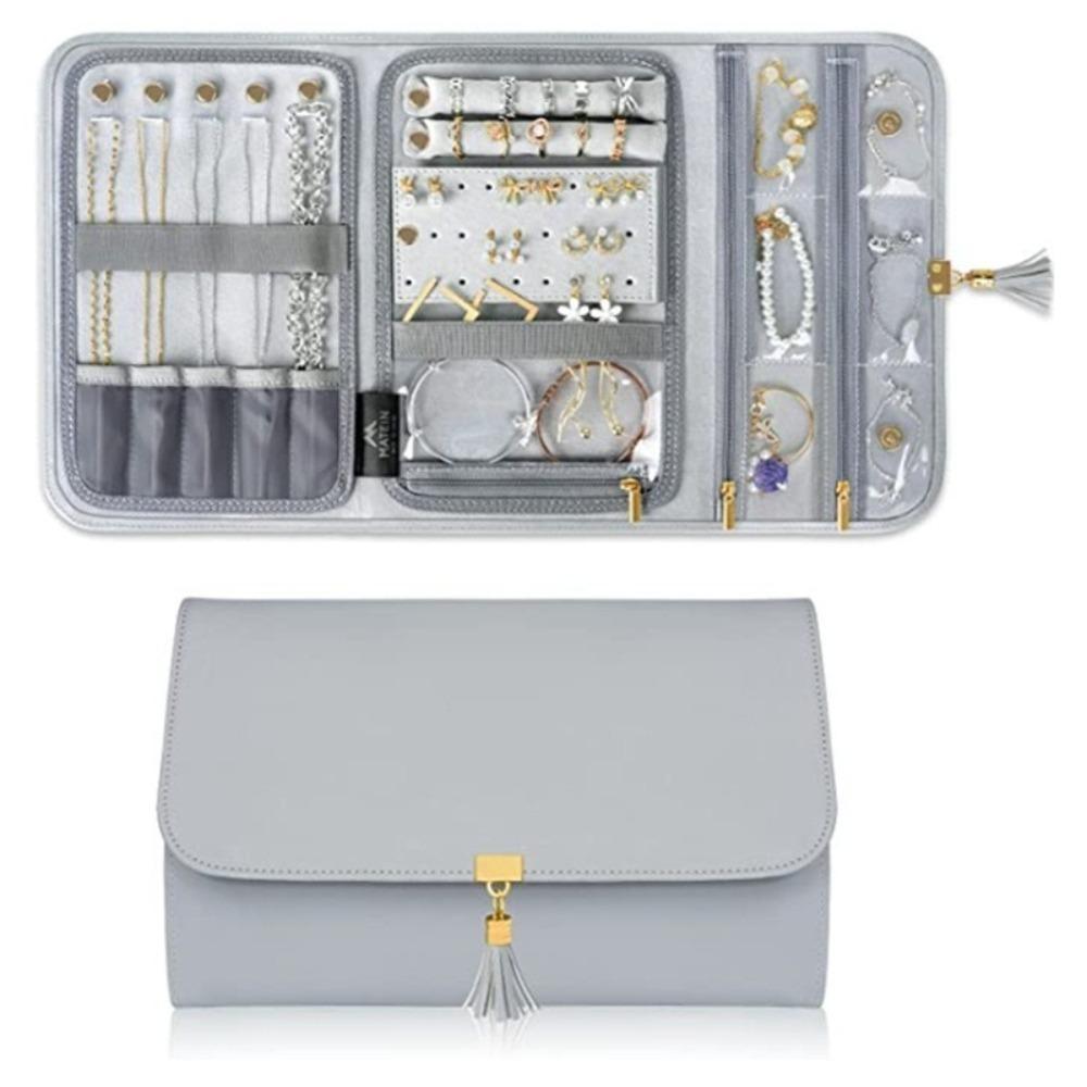 

Foldable Travel Jewelry Organizer Case Jewelry Roll For Earrings, Rings, Necklaces сірий