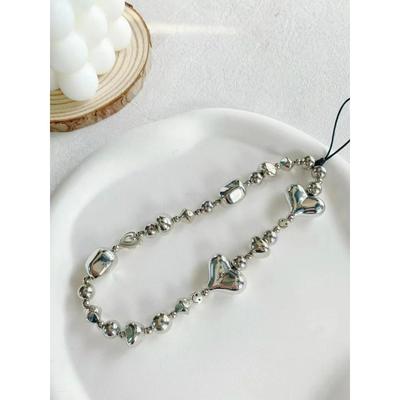 New Original Handmade Silver Love Millennium Style  Beaded Mobile Phone Chain Sweet Cool Simple Versatile Niche Ins